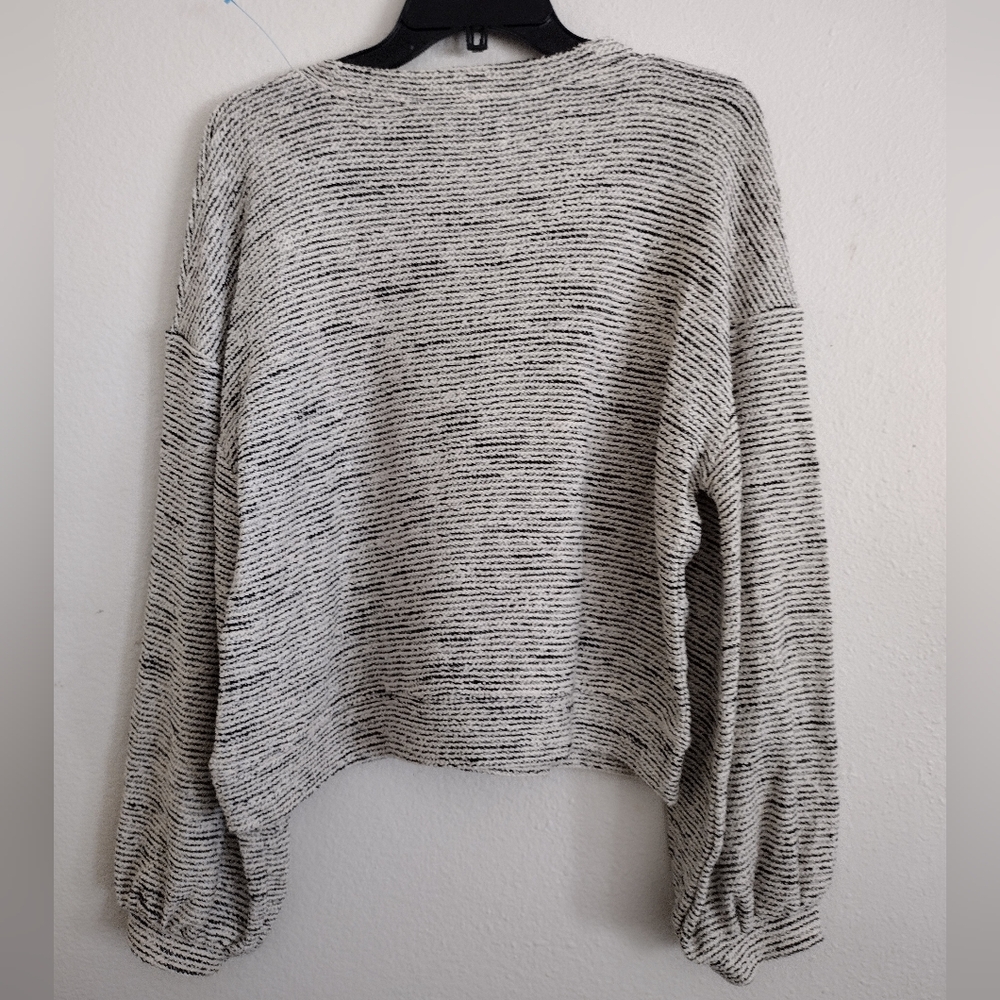 Madewell Texture & Thread Black And White Bubble Sleeve Top Size Large - Picture 10 of 11